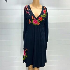 Johnny Was Black and Pink embroidered floral dress, Size Small